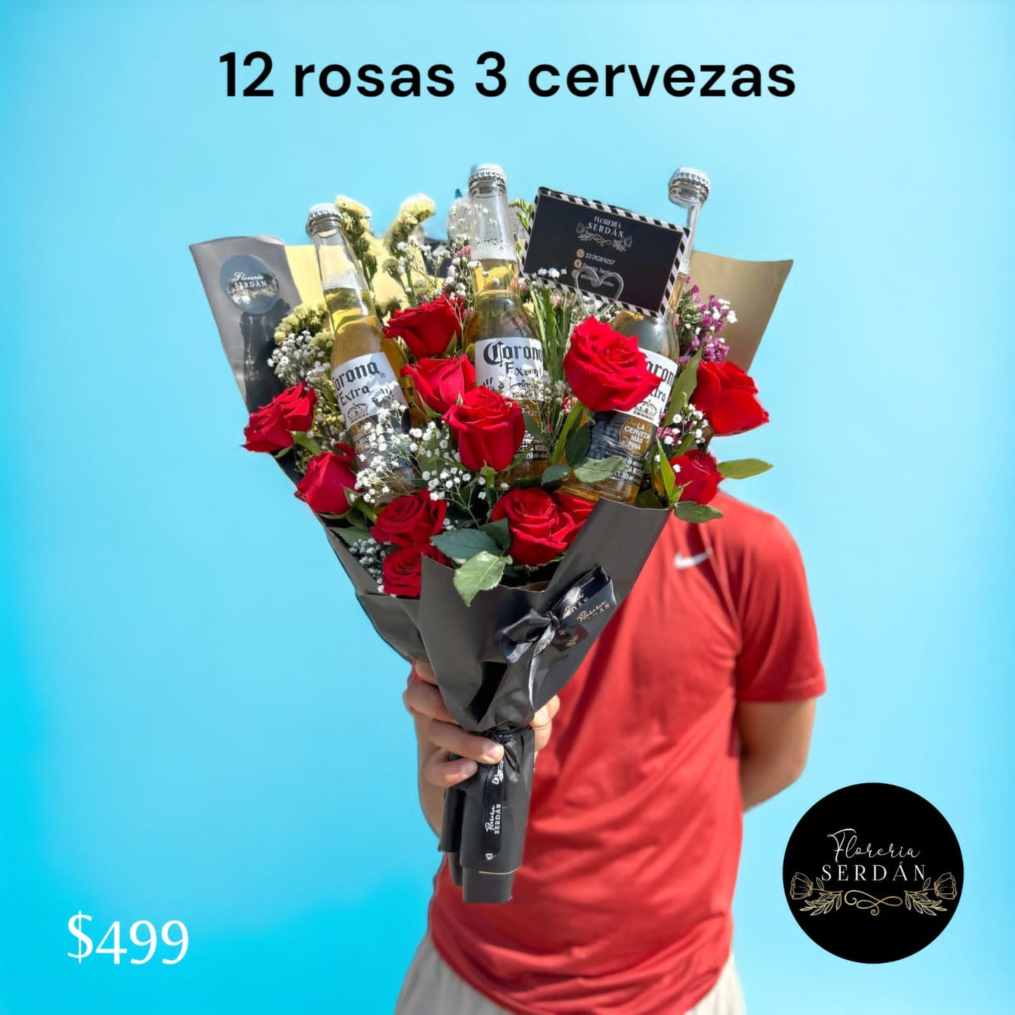 Ramo de 12 rosas y 3 cervezas