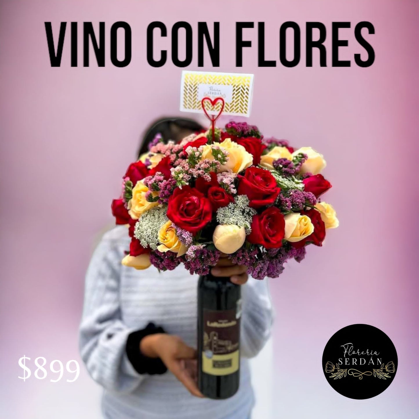 Ramo de flores con vino