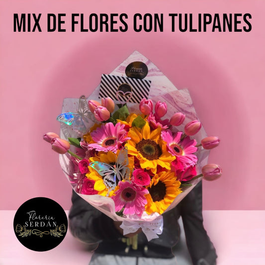 Mix de flores con tulipanes