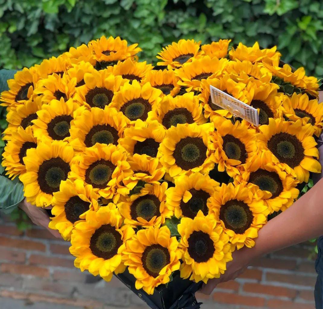 Corazón gigante de girasoles